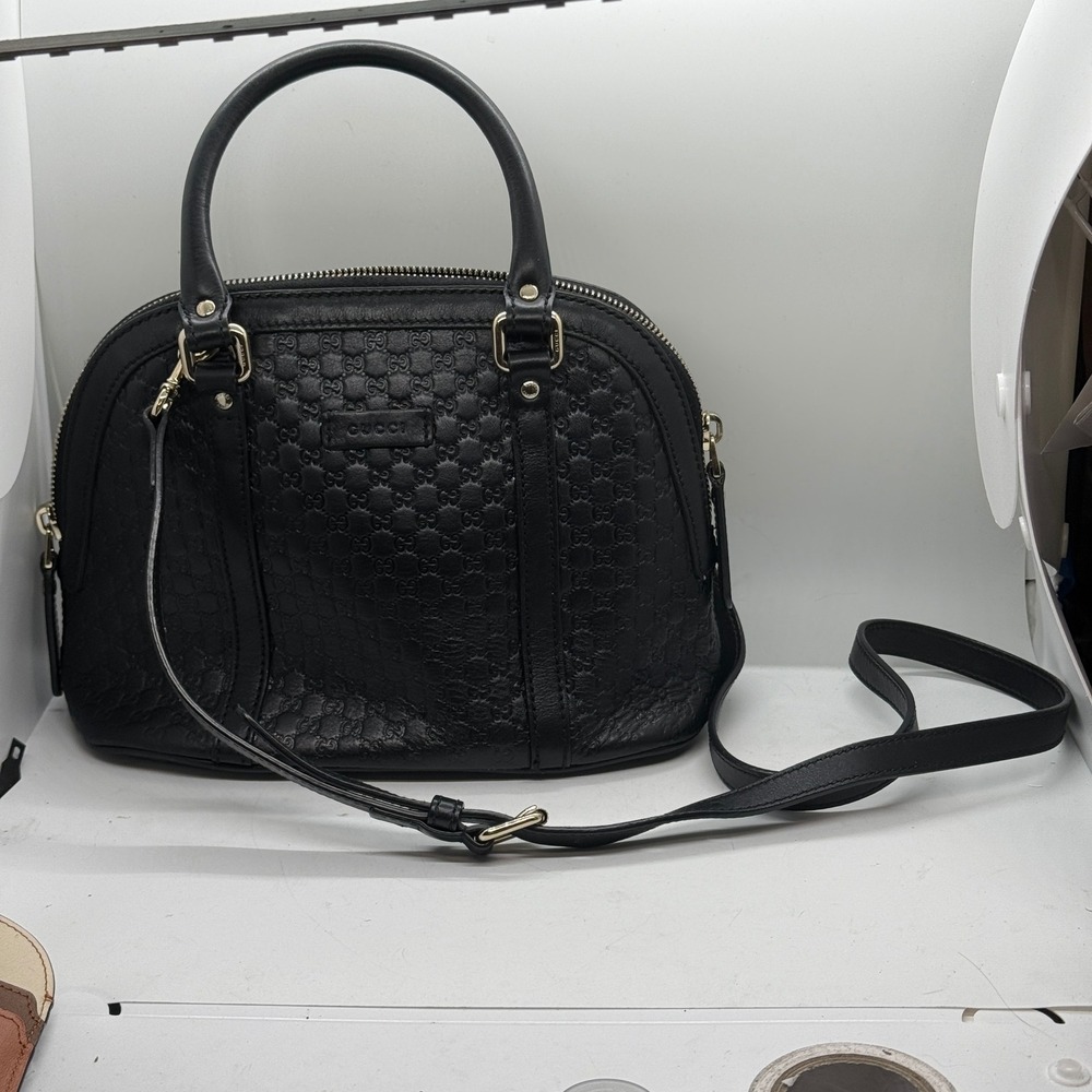 Gucci Microguccissima Mini Dome Satchel Black Leather Crossbody Bag Handbag GG - Picture 4 of 16